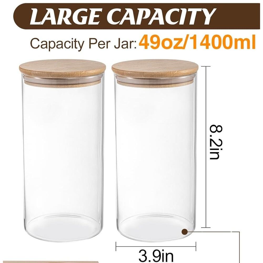 Glass Storage Jars Set of 2 (49oz/1400ml) with Bamboo Lid